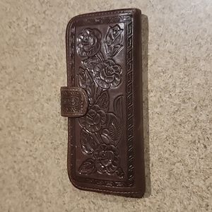 Vintage Tooled Dark Brown Leather Wallet